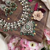 Premium Pastel Green Victorian Diamond Long Neckpiece-VV1885